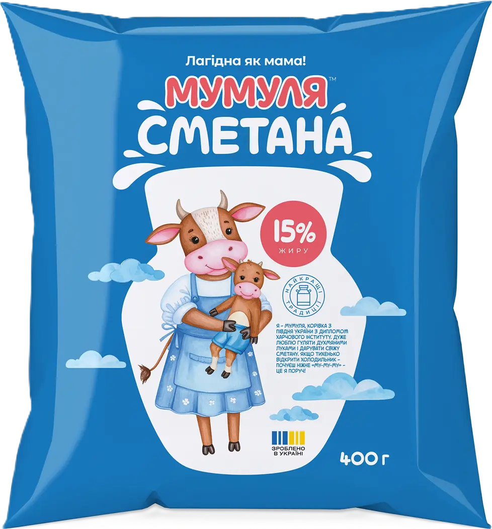 Сметана 15 % жиру ТМ «МУМУЛЯ» 400 g (г)
