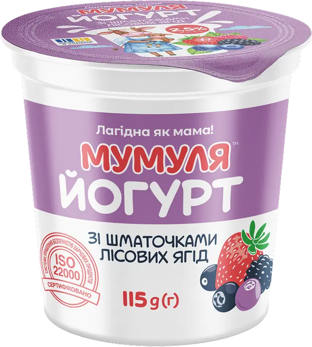 Йогурт зі шматочками лісових ягод 2,5% жиру ТМ «МУМУЛЯ» 115 g (г)