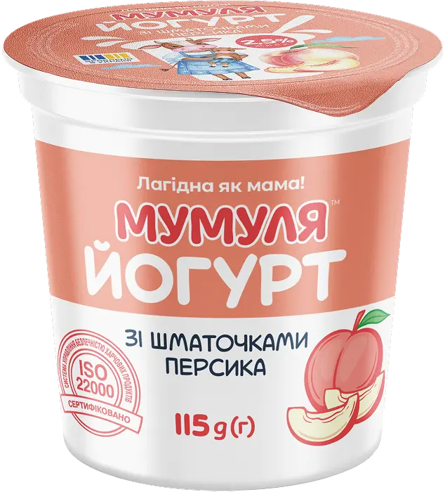 Йогурт зі шматочками персика 2,5% жиру ТМ «МУМУЛЯ» 115 g (г)